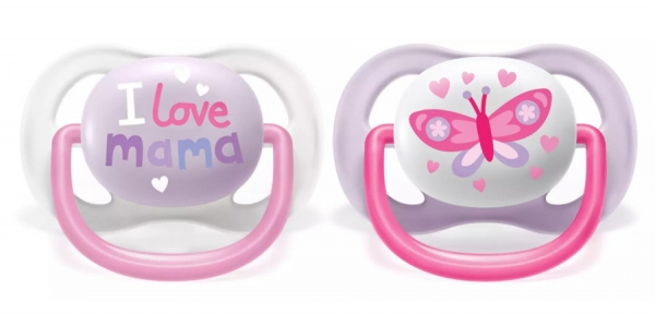 AVENT Dudlík Ultra Air Happy I Love mama, 0-6m - Motýlek, lila