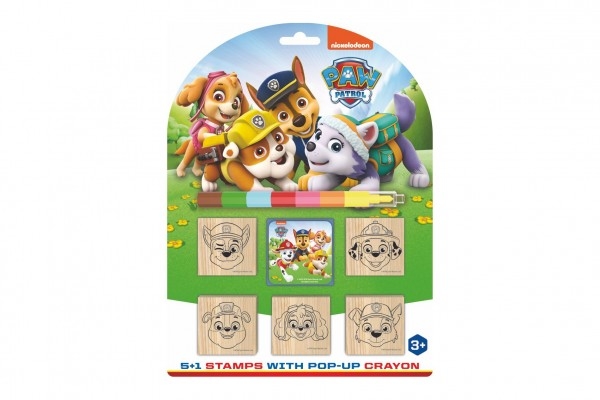 Razítka 5+1 s poduškou dřevěná 5x5cm s voskovkou Tlapková patrola/Paw Patrol na kartě